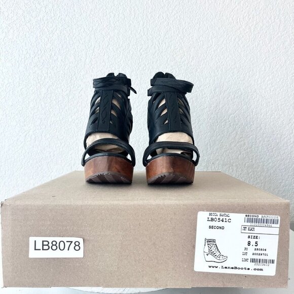 NEW Lane Boots BECCA Womens Black Wedges 8.5 Western Sandals Cowgirl Leather - Picture 10 of 11